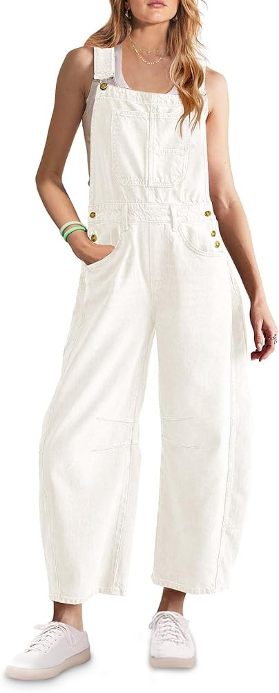 ReachMe Womens Casual Adjustable Bib Overalls Classic Wide Leg Jumpsuits Vintage Barrel Overall B... | Amazon (US)