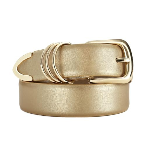 RISANTRY Women's Gold Belts with Gold Buckle Elegant Leather Waist Belt Ladies Belts for Jeans Dress & Casual Wear | Amazon (US)