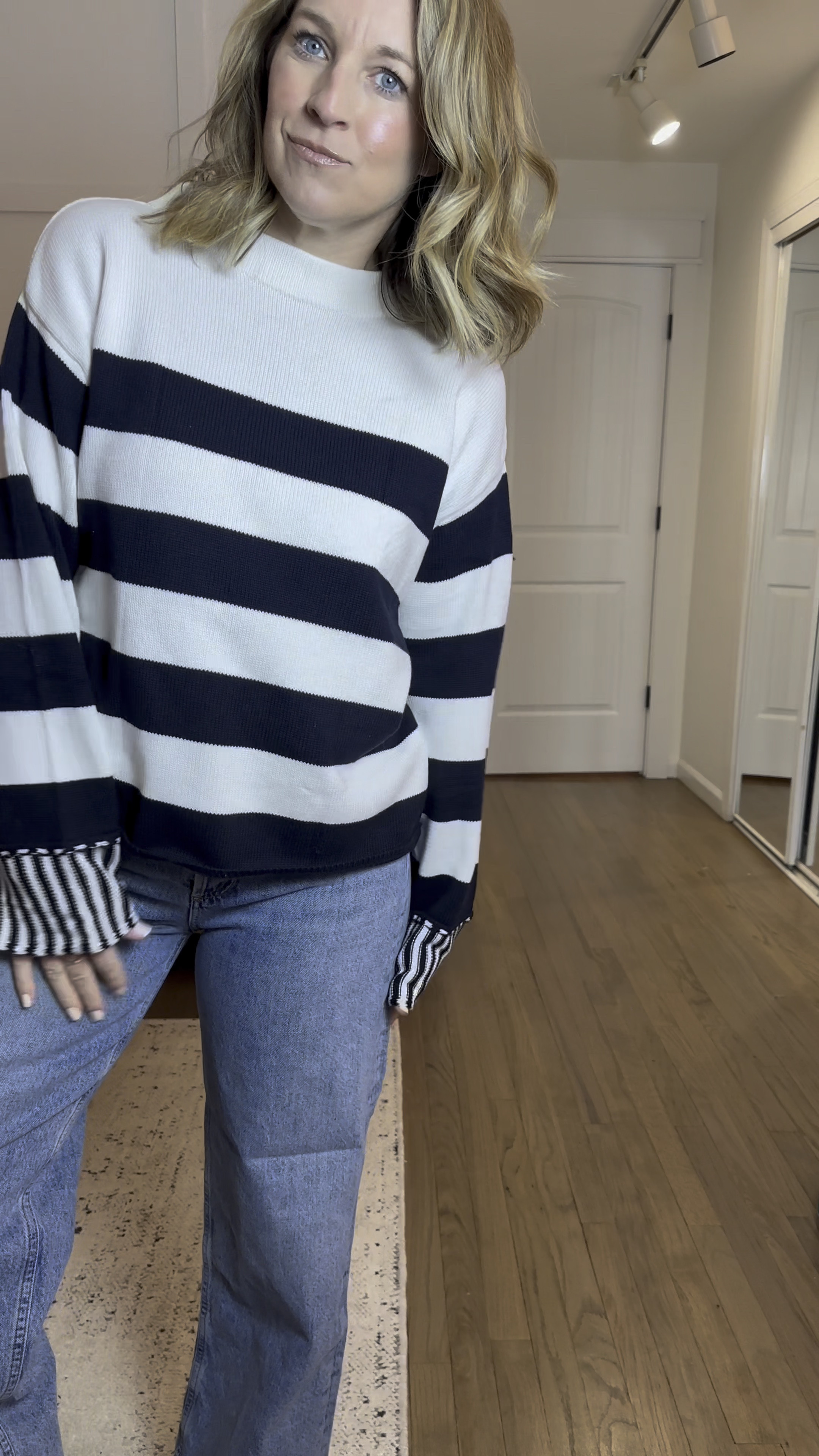 Small sweater and I’m LOVING it!! Tts 29 jeans and they’re pricey, but so so classic and can be worn so many ways. I’ve shared them a ton; they’re one of my most worn. Thicker but so soft and great quality. No fading or shrinking in the wash/dry. Tts 8 flats but I linked similar since this color sold out. Also so comfy tho! 

#LTKWatchNow #LTKStyleTip #LTKMidsize