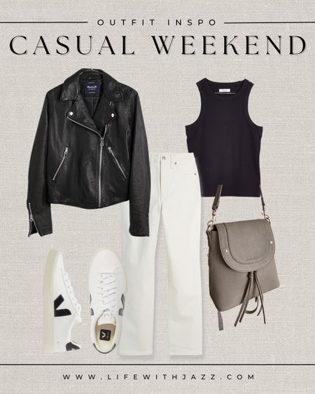 Casual weekend outfit/exploring the city 

- moto jacket, tank, jeans, sneakers, backpack

#LTKSeasonal #LTKstyletip