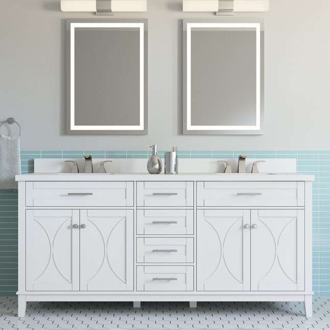 allen + roth Alcova 72-in White Undermount Double Sink Bathroom Vanity with White Engineered Ston... | Lowe's