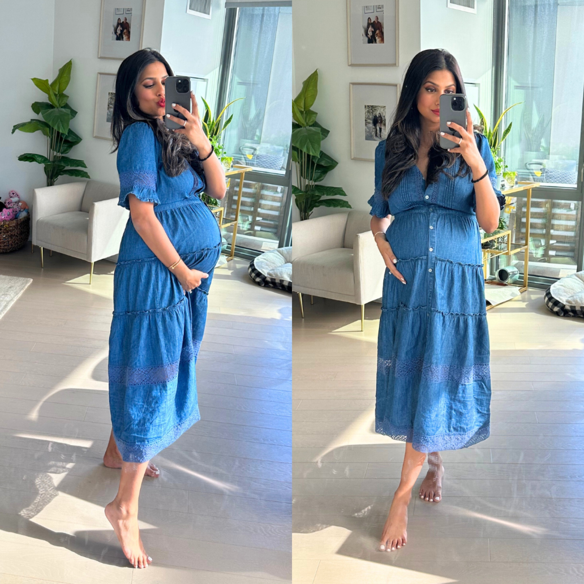 gap love shack fancy denim dress New women's S M L XL LoveShackFancy x Gap denim tiered midi shirt dress