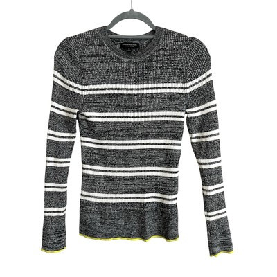 Banana Republic Stretch Cotton Crewneck Sweater Gray Stripe Ribbed Medium | eBay US