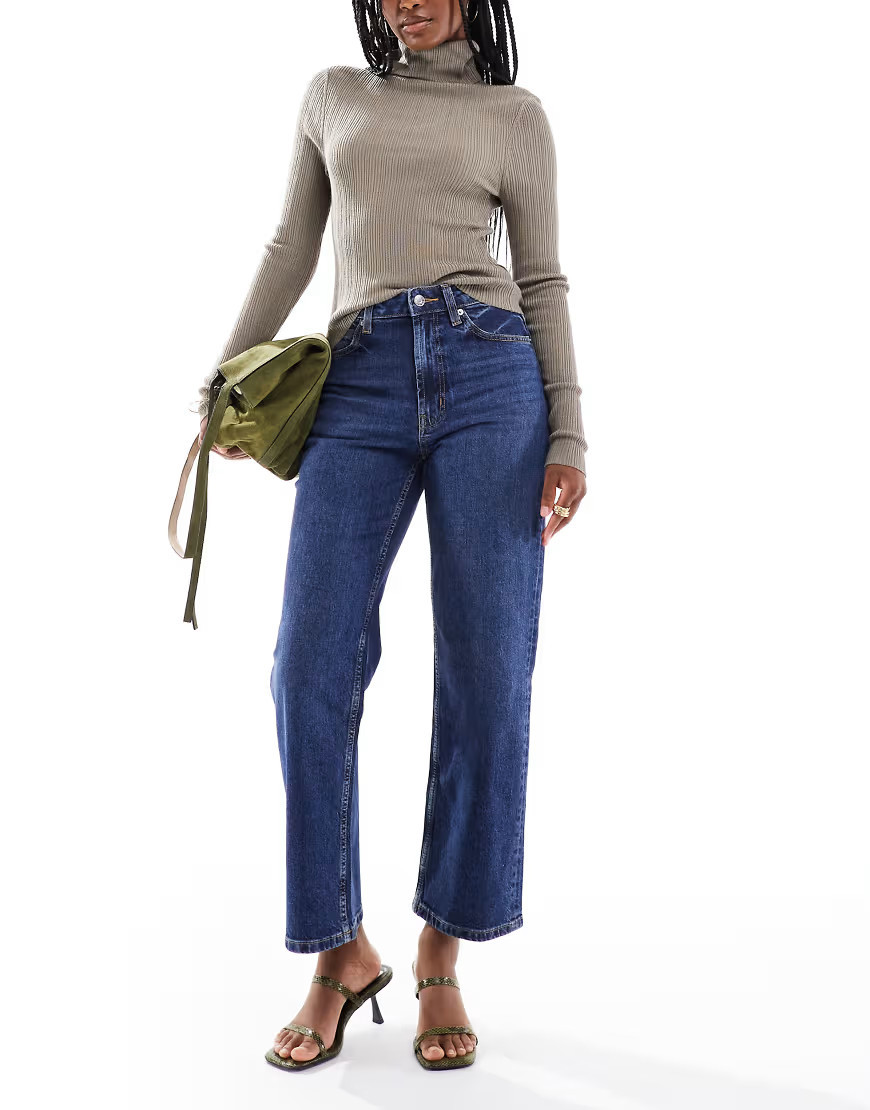 ASOS DESIGN ankle grazer comfort stretch straight leg jean in dark wash-Blue | ASOS (Global)