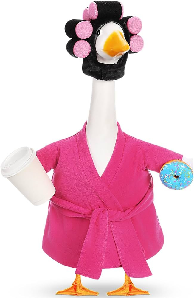 Lady Porch Goose Outfits for 23'' Cement Plastic Geese Statue Clothes Hot Pink Bathrobe Curlers C... | Amazon (US)