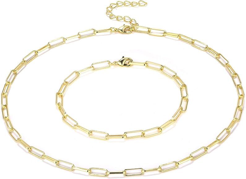 14K Gold Plated Dainty Paperclip Link Chain Necklace for Women Girls | Amazon (US)