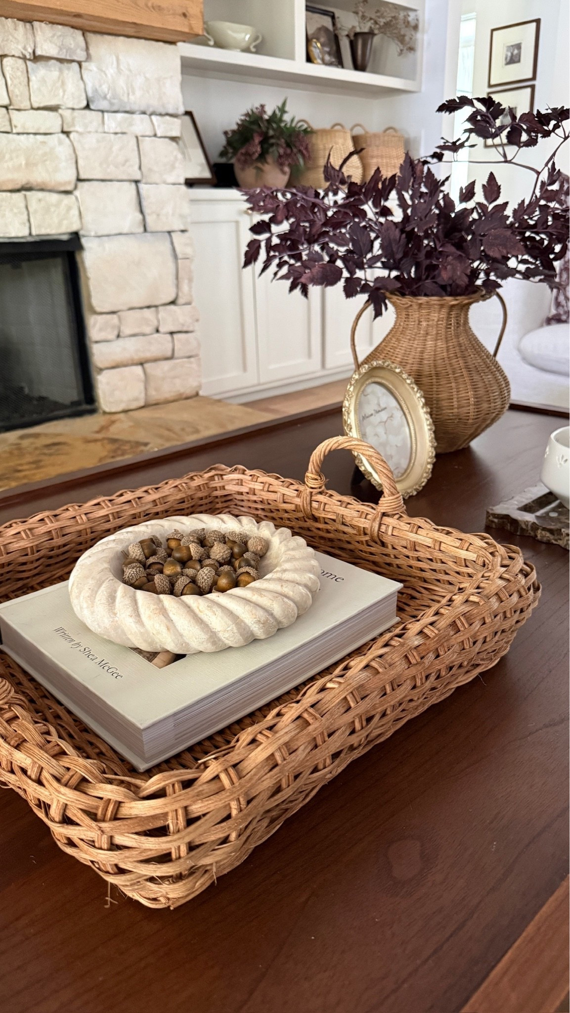 This fall coffee table decor is so classic, and not cheesy at all. 🍂 The woven textures, seasonal stems, and pretty autumna decorative objects feel timeless.

#LTKHome #LTKSeasonal