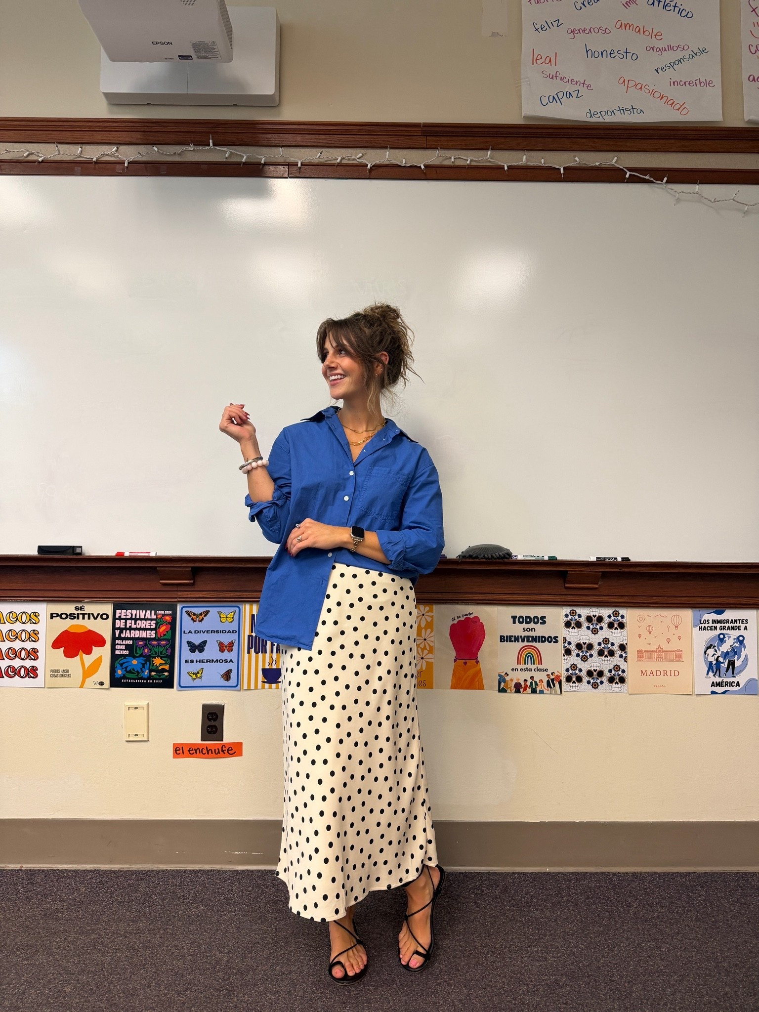 Tuesday teacher outfit! Combined this polka dot skirt with a bright blue easy shirt 
Shirt is on sale with the Madewell insiders event!

#LTKSaleAlert #LTKNYFW #LTKootd