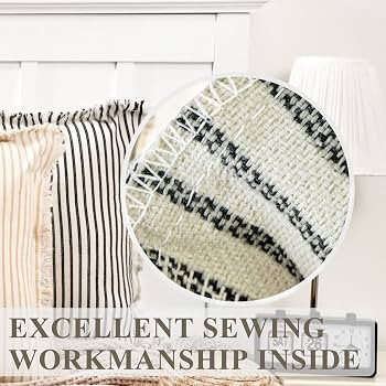 ZWJD Throw Pillow Covers 20x20 Set of 2 Striped Pillow Covers with Fringe Chic Cotton Decorative ... | Amazon (US)