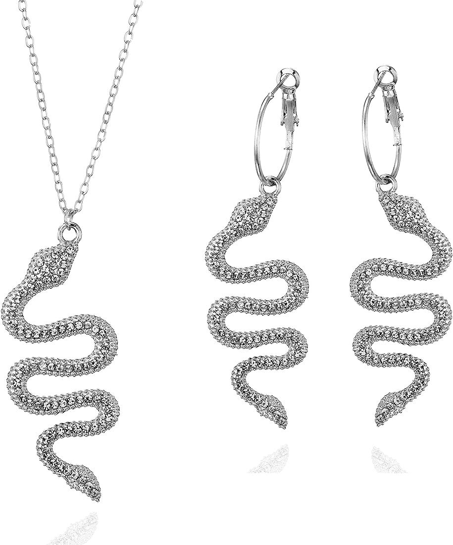 Balirek 3pcs Snake Necklace & Earrings Rhinestone Dangle Jewelry Set | Amazon (US)