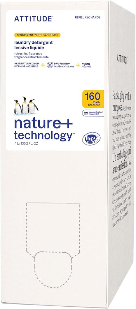 ATTITUDE Liquid Laundry Detergent Refill, EWG Verified, HE Compatible, Plant-Based & Vegan, Natur... | Amazon (US)
