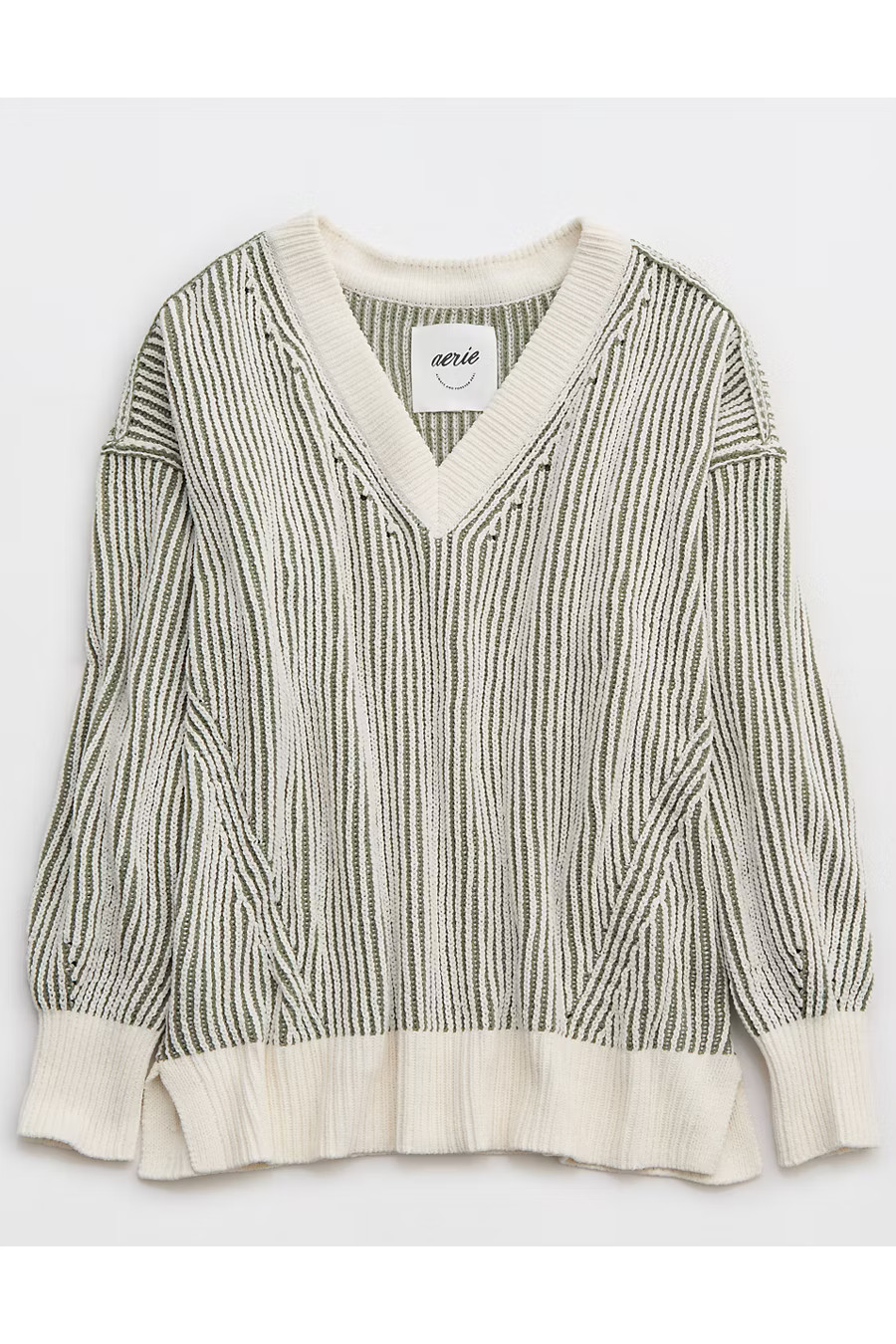 Aerie Beyond Chenille V-Neck Sweater Women's Olive Fun XXS | Aerie