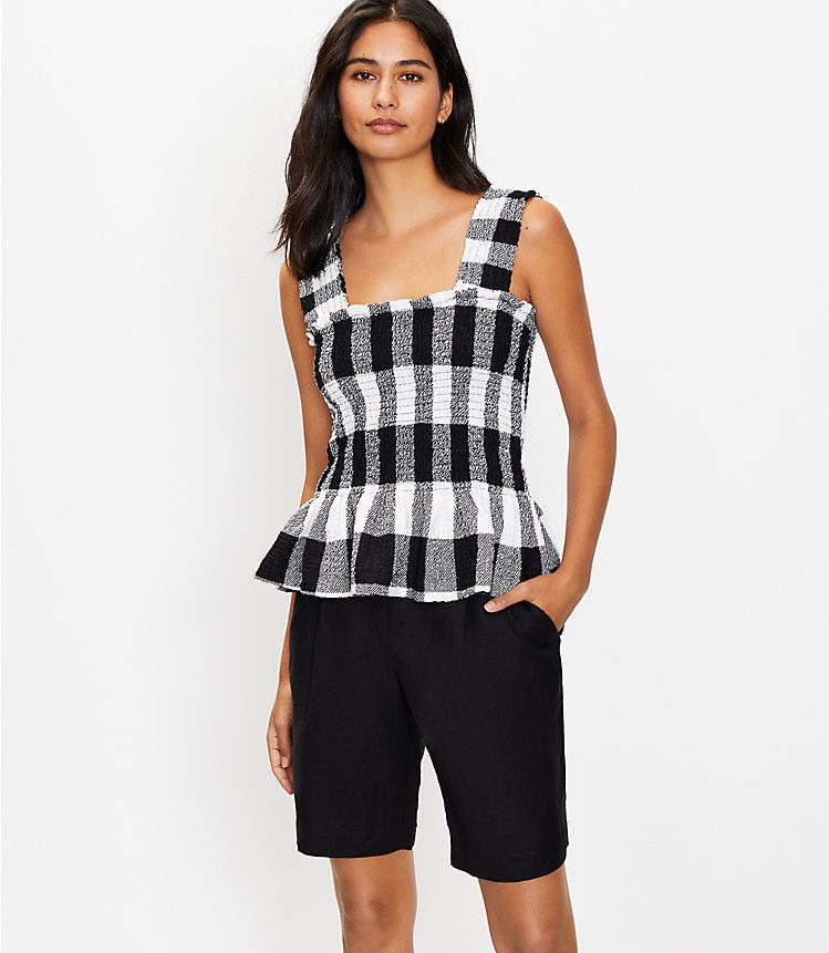 Gingham Smocked Peplum Tank Top | LOFT | LOFT