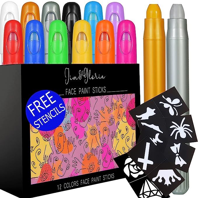 Jim&Gloria Face Paint Kit With Gold And Silver 12 Colors Large Washable Face & Body Painting Cray... | Amazon (US)