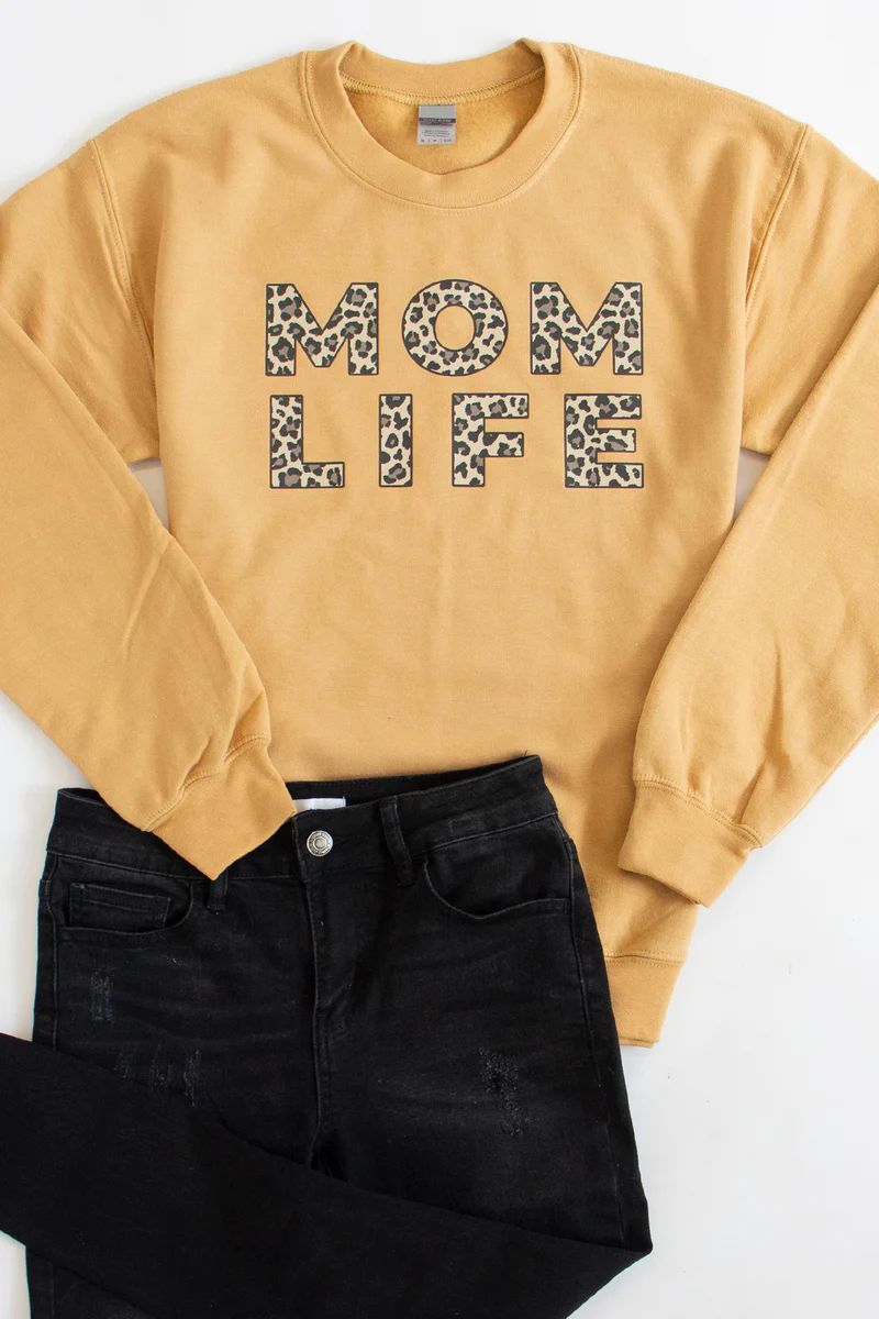 Mom Life Leopard Print Graphic Gold Sweatshirt | The Pink Lily Boutique
