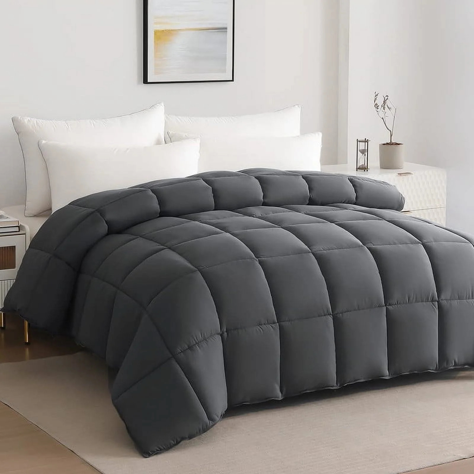 JUSTLET Luxury Solid Down Alternative Machine Washable Gray Comforters, Queen | Walmart (US)