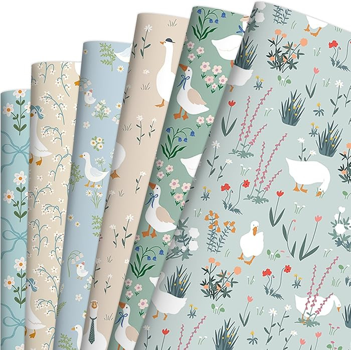EoBeCy 12 Sheets Goose Wrapping Paper, Farm Goose and Flower Gift Wrap Paper for Baby Shower Birt... | Amazon (US)