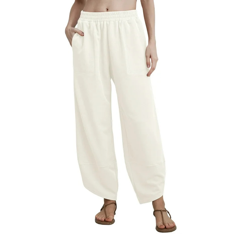 MINTREUS Ribbed Women's Loose Harem Pants Casual Elastic Waisted Tapered Pants with Big Pocket Ba... | Walmart (US)