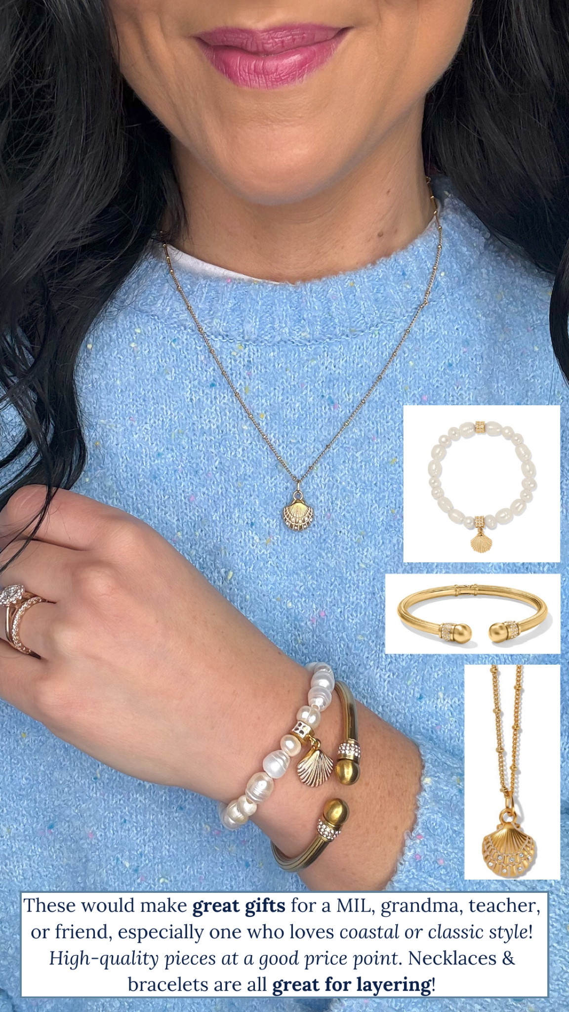 Pretty coastal jewelry that makes a great gift! Would be perfect for a MIL, grandma, friend, or teacher. Such classic pieces at a good price point. Necklace and bracelets are all great for layering! 

Brighton collectibles jewelry, gifts for her, grandparent gifts, MIL gifts, gifts for moms, classic jewelry 

#LTKGiftGuide #LTKStyleTip #LTKFindsUnder100