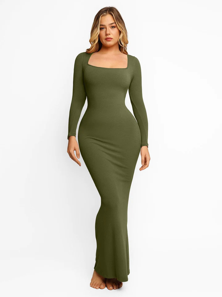 Built-In Shapewear Long Sleeve Maxi Lounge Dress | Popilush | Popilush