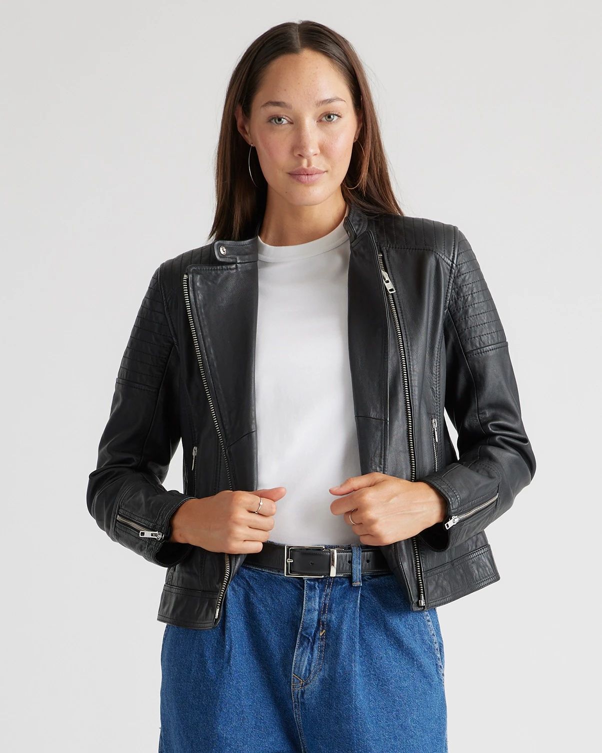 Women's 100% Leather Café Racer Jacket | Quince