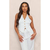 Tall White Pinstripe Button Up Waistcoat, White | PrettyLittleThing UK