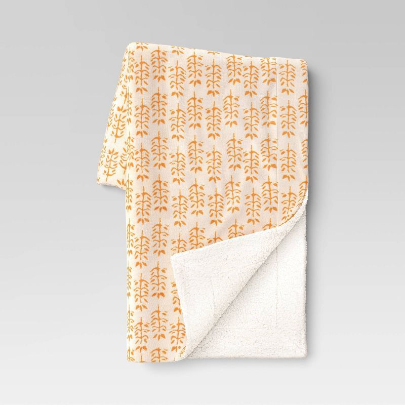 Block Printed Plush Throw Blanket with Faux Shearing Almond/Gold - Threshold™ | Target