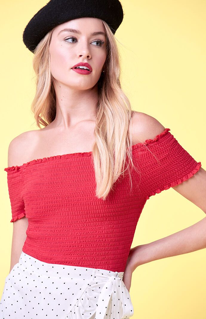 Lottie Moss Smocked Off-The-Shoulder Top | PacSun