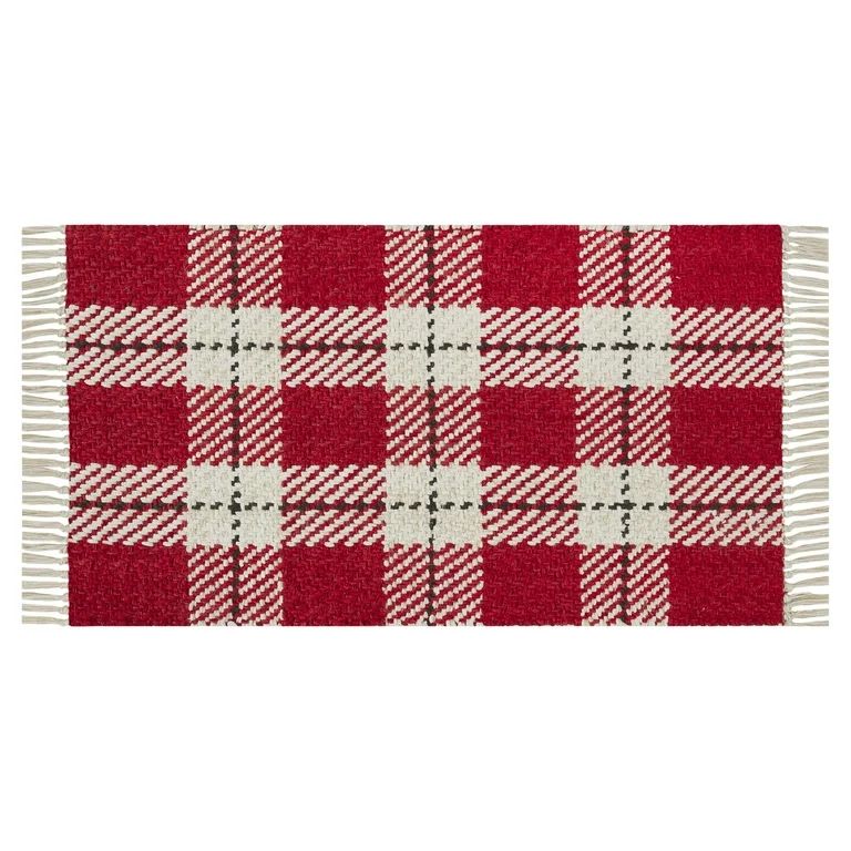 Mainstays Woven Holiday Accent Rug Red Tartan Plaid 20"x34" - Red/ Black / White | Walmart (US)