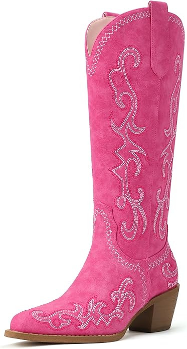 IDIFU IN2 Cowboy Boots for Women Western Cowgirl Knee High Long Boots Low Chunky Block Heel Point... | Amazon (US)