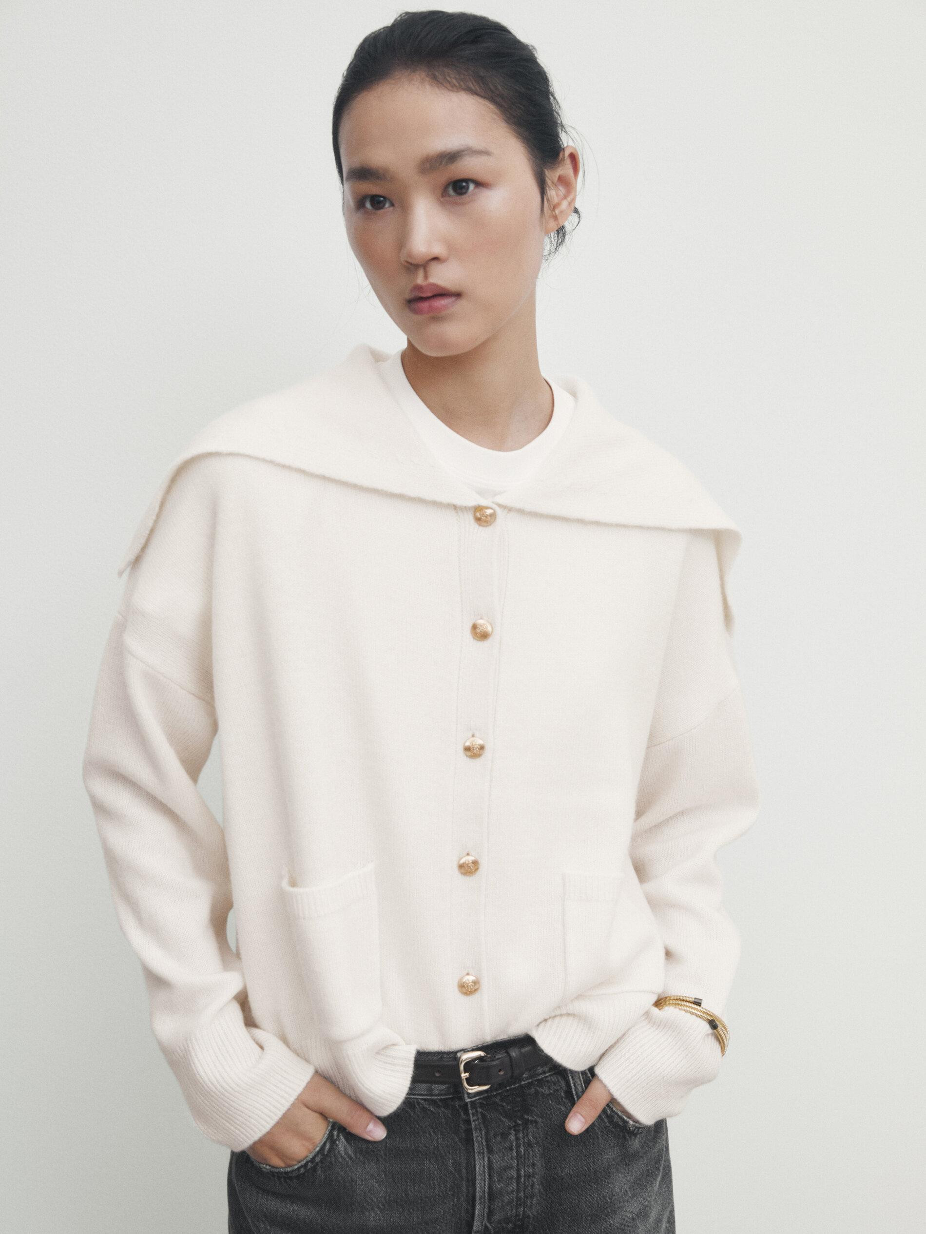 Wool blend cardigan with sailor collar | Massimo Dutti US