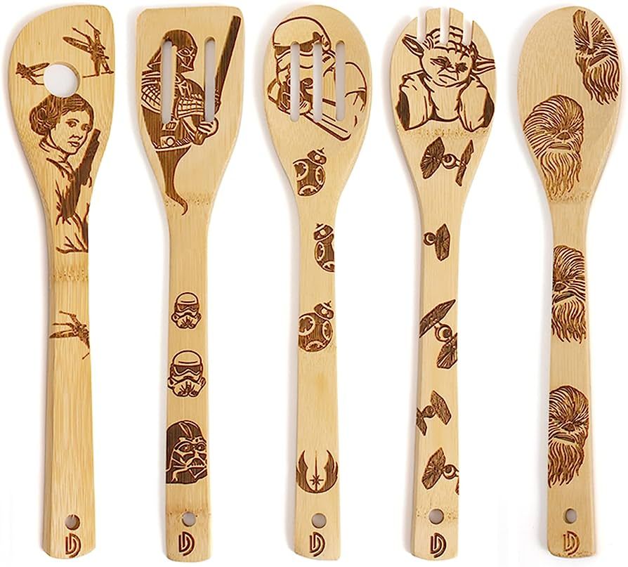 5 PCS Star War Burned Wooden Spoons Cooking Organic Spoons Turners Carved Spatulas Non-Stick for ... | Amazon (US)