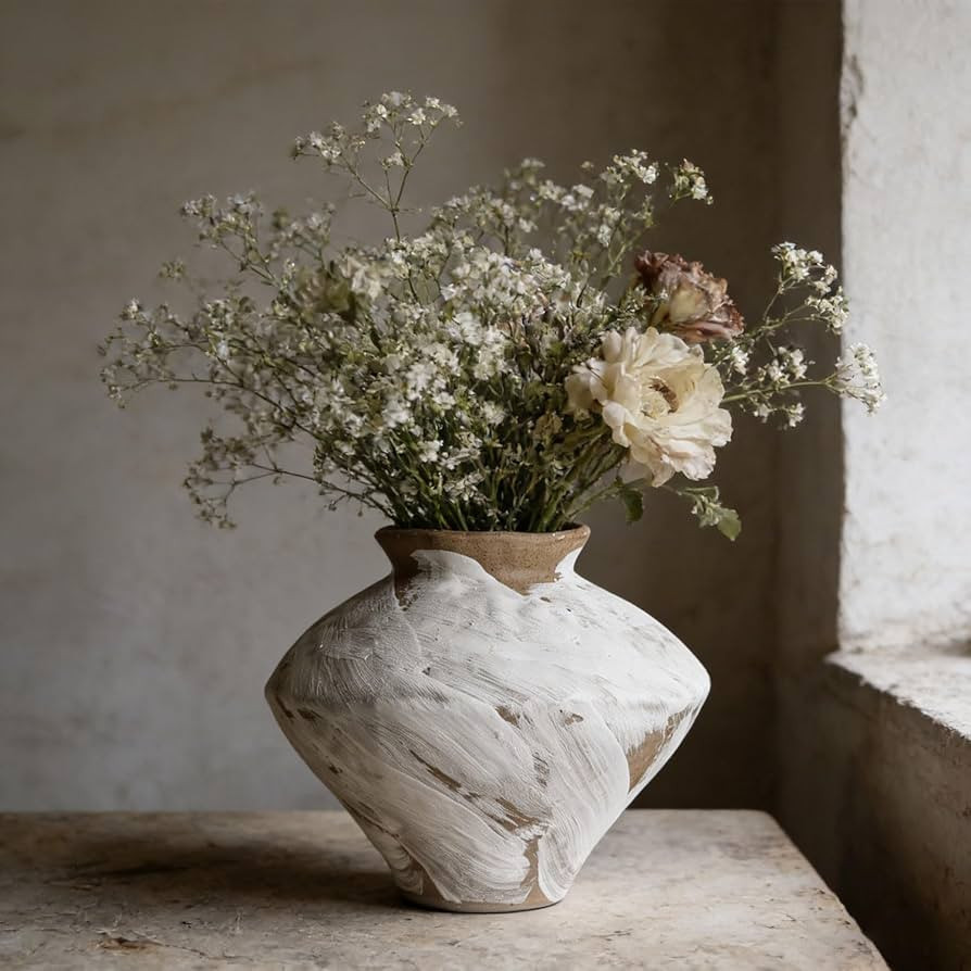 Wabi Sabi Vintage Vase, 6.1" Tall Wabi Sabi Decor Rustic Farmhouse Pottery Vase for Centerpiece, ... | Amazon (US)