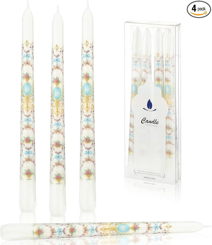 Rococo Taper Candles Set of 4, 10 Inch French Aesthetic Taper Candles Smokeless & Unscented Decor... | Amazon (US)
