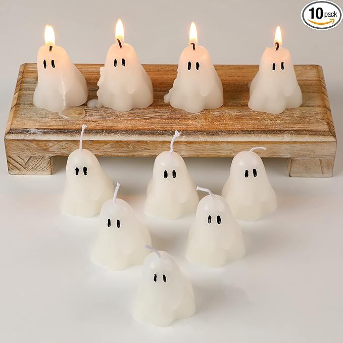 10 Pieces Halloween Ghost Candles Burning Candles Soy Wax White Halloween Decor Candles for Hallo... | Amazon (US)