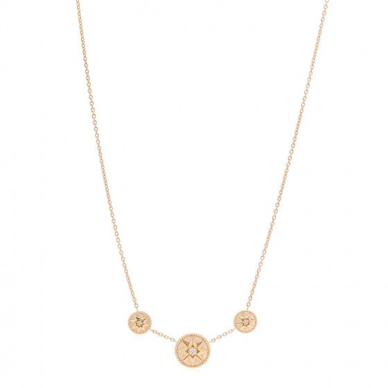 CHRISTIAN DIOR 18K Yellow Gold Diamond Mother of Pearl Rose Des Vents 3-Station Necklace | Fashionphile