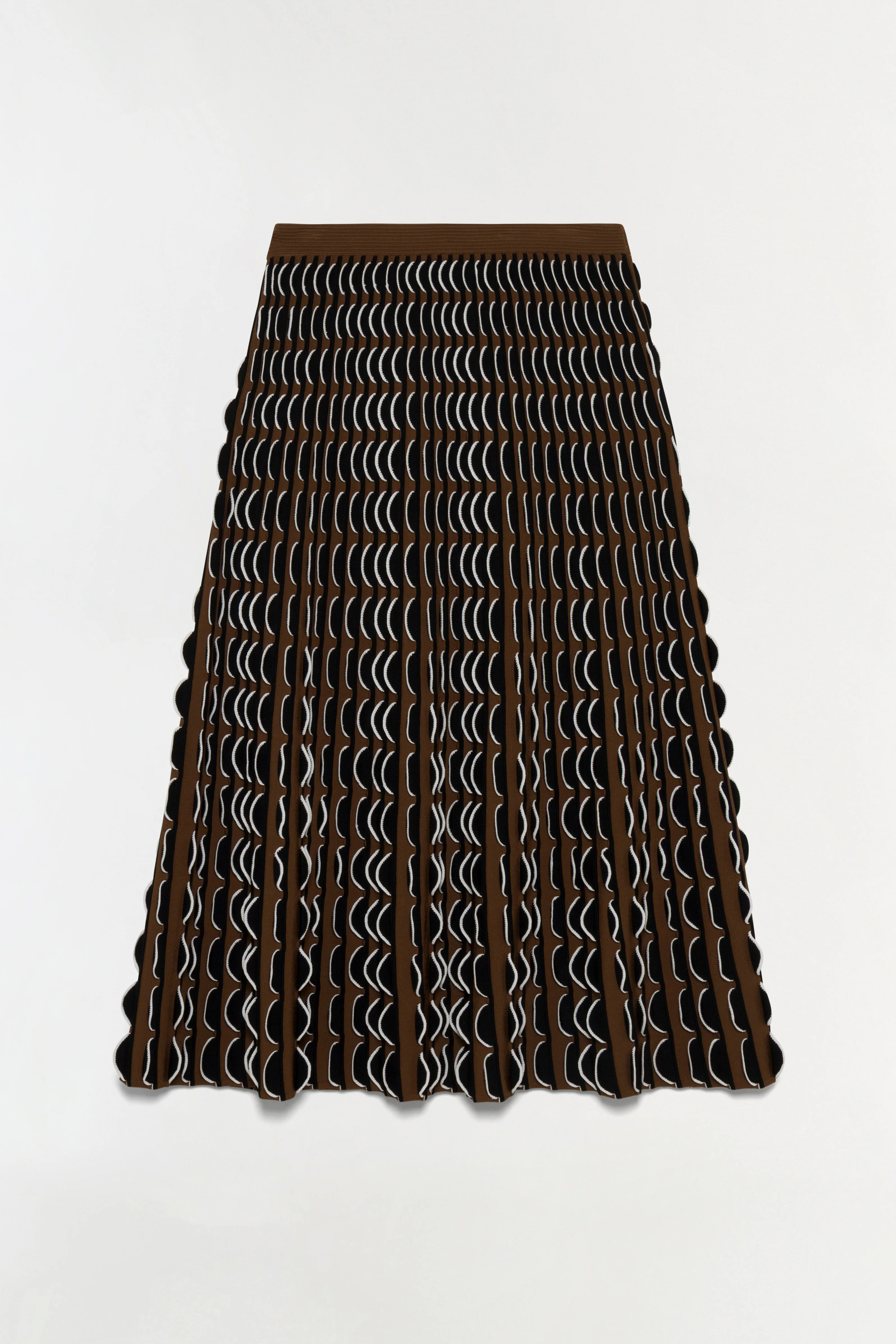 SIMKHAI Women's Ike Scalloped Compact Knit Midi Skirt in Dark Ochre Multi, Size Small | Simkhai