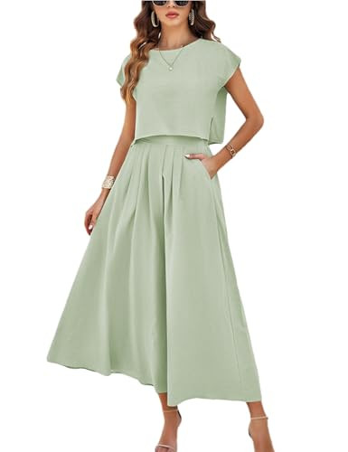 HangNiFang Summer Skirt Sets Women 2 Piece Outfits Cap Sleeve Top Elastic Waist Maxi Dress Sets w... | Amazon (US)