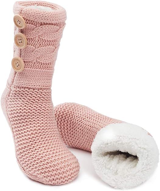 maamgic Womens Knit Christmas Sherpa Slipper Socks Grippers Warm Sweater Bootie Thick Fleece Ladi... | Amazon (US)