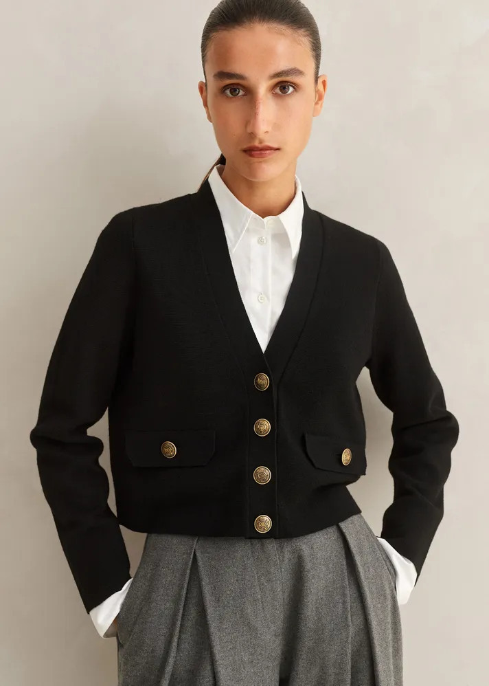 Merino Military Button Bracelet Sleeve Cardigan | ME+EM US
