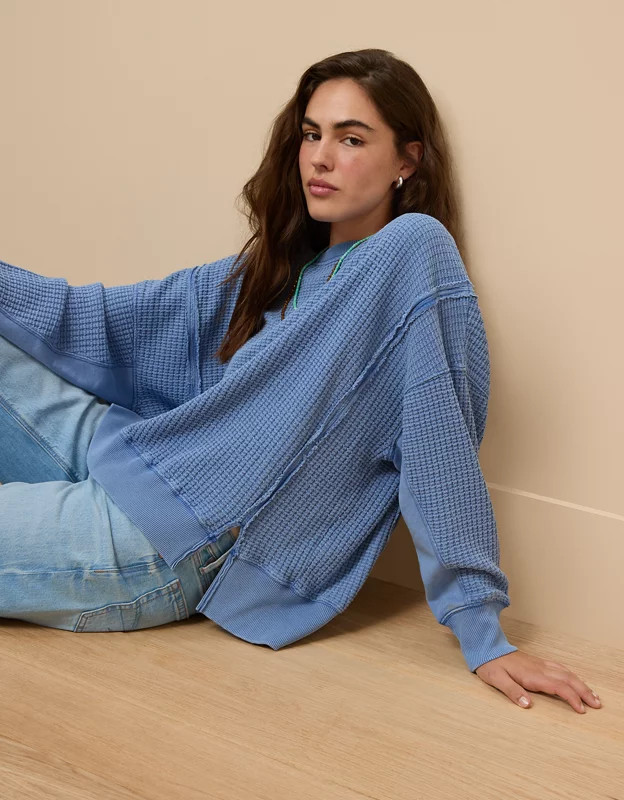 AE Big Hug Waffle Crew Neck Sweatshirt | American Eagle Outfitters (US & CA)