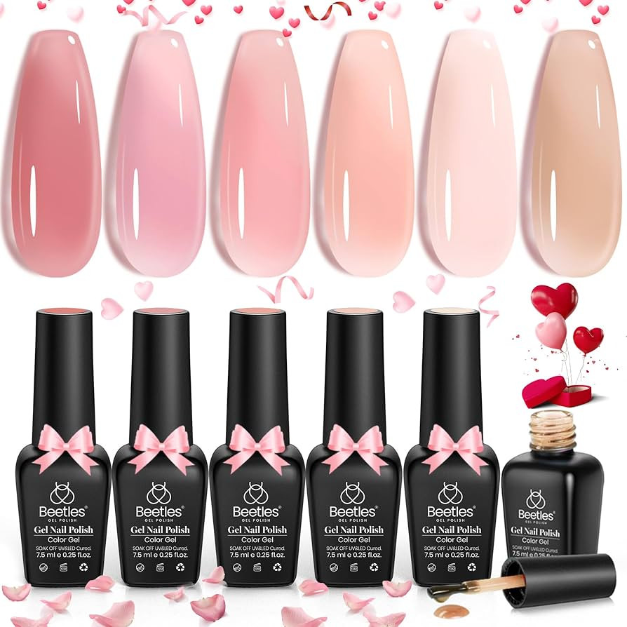 Beetles Spring Gel Nail Polish Set, 6 Colors Jelly Gel Polish Nude Pink Neutral Nail Art Design T... | Amazon (US)