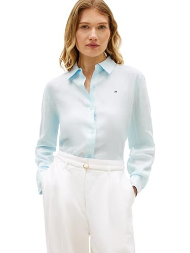 Tommy Hilfiger Women's Essential Linen Relaxed Long Sleeve Button Up Shirt, Keepsake Blue 32 | Amazon (US)
