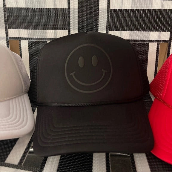 Black Happy Face Trucker Hat | PEGGI + ME