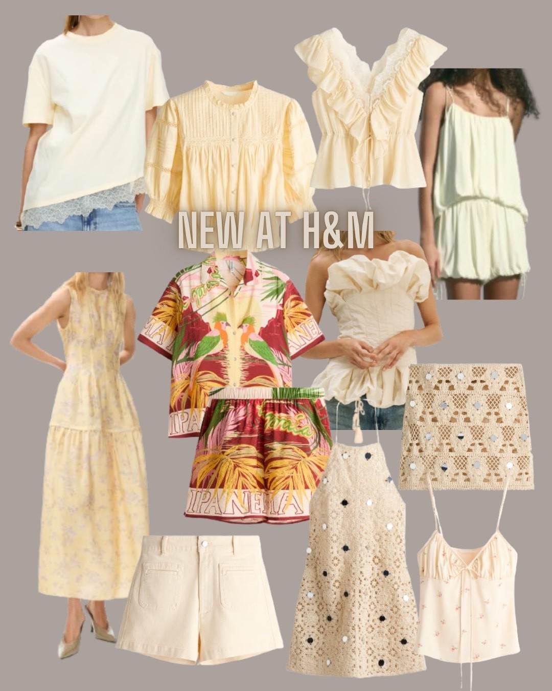 H&M fashion
Yellow
Butter yellow
Resort wear
Vacation outfit
Lace top
Embellished dress
Resort set