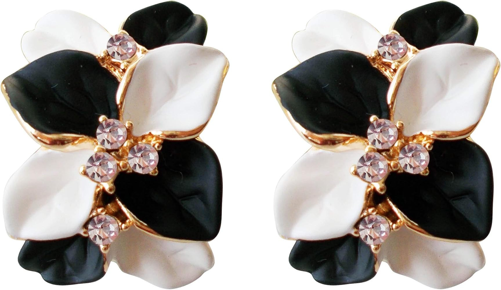 18k Gold Plated White Crystal Double Enamel Leaves Flower Omega Back Earrings | Amazon (US)