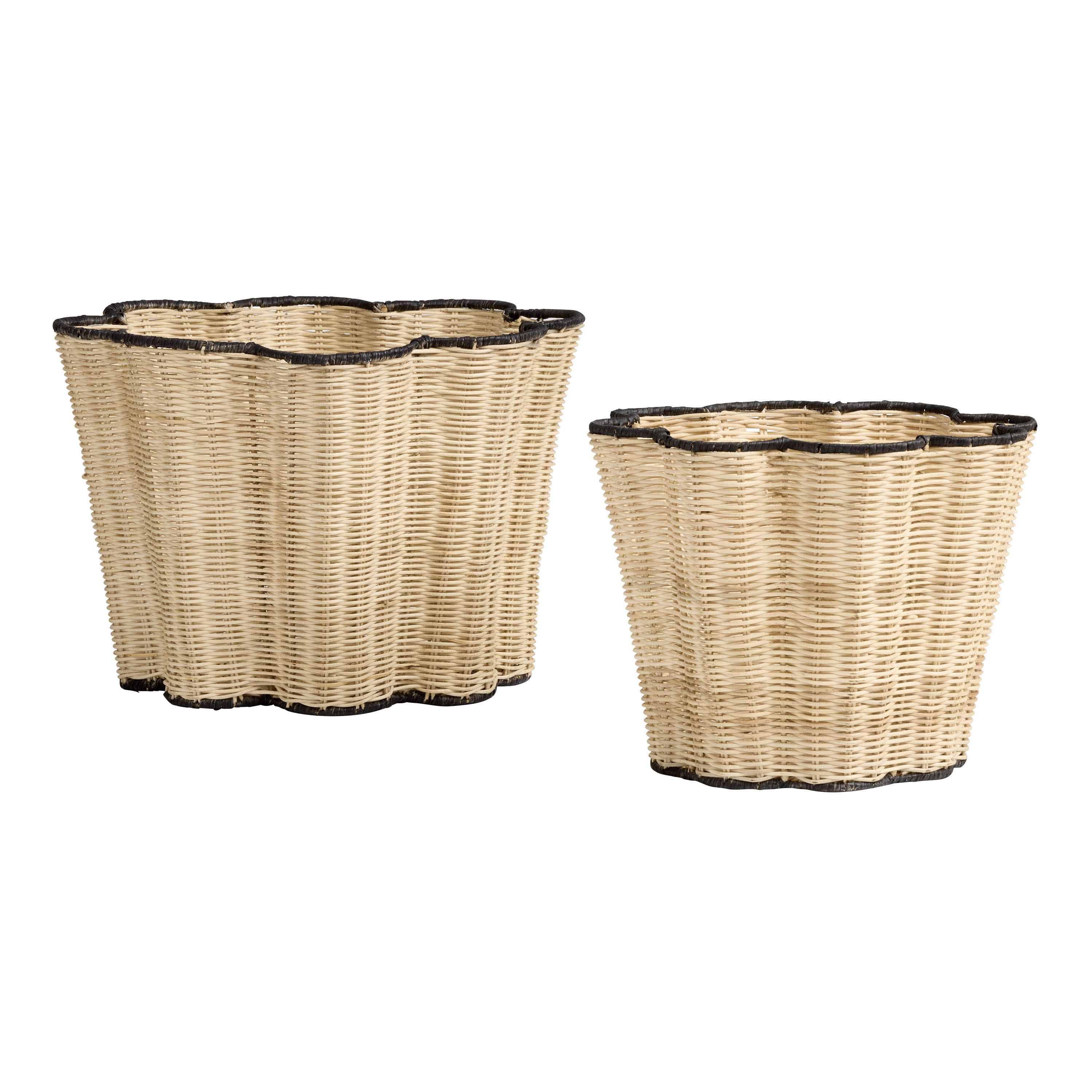 Gracie Black and Natural Rattan Scalloped Basket | World Market