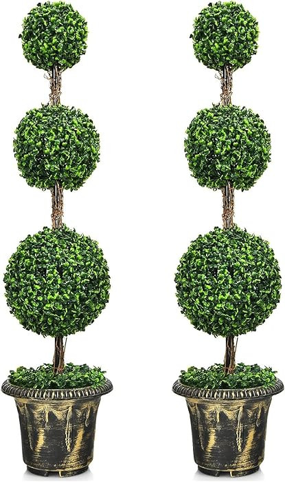 4ft 2 Pack Artificial Boxwood Topiary Tree, Fake Greenery Plants Ball Tree for Indoor or Outdoor | Amazon (US)