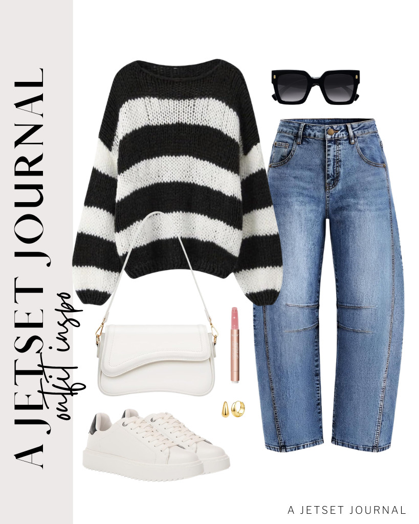 We have a black-and-white striped pullover and barrel jeans for our last outfit. Slip on your Steve Madden Charlie sneakers for your footwear and wear oversized sunglasses from SOJOS.


 

 #LTKSaleAlert #LTKTravel