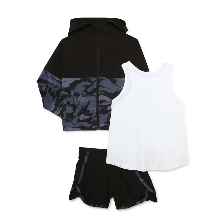 Athletic Works Girls Windbreaker/Tank/Running Short, 3-Piece Active Set, Sizes 4-18 & Plus | Walmart (US)